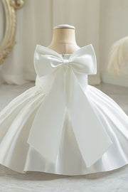 White Ball Gown Sleeveless Satin Flower Girl Dresses with Bow