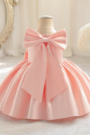 Pink Ball Gown Sleeveless Satin Flower Girl Dresses with Bow