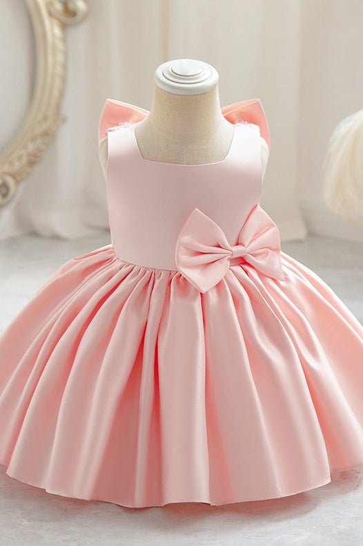 Pink Ball Gown Sleeveless Satin Flower Girl Dresses with Bow