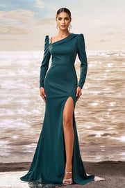 Mermaid Satin Long Sleeves Split Front Evening Dresses