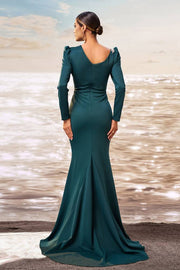 Mermaid Satin Long Sleeves Split Front Evening Dresses