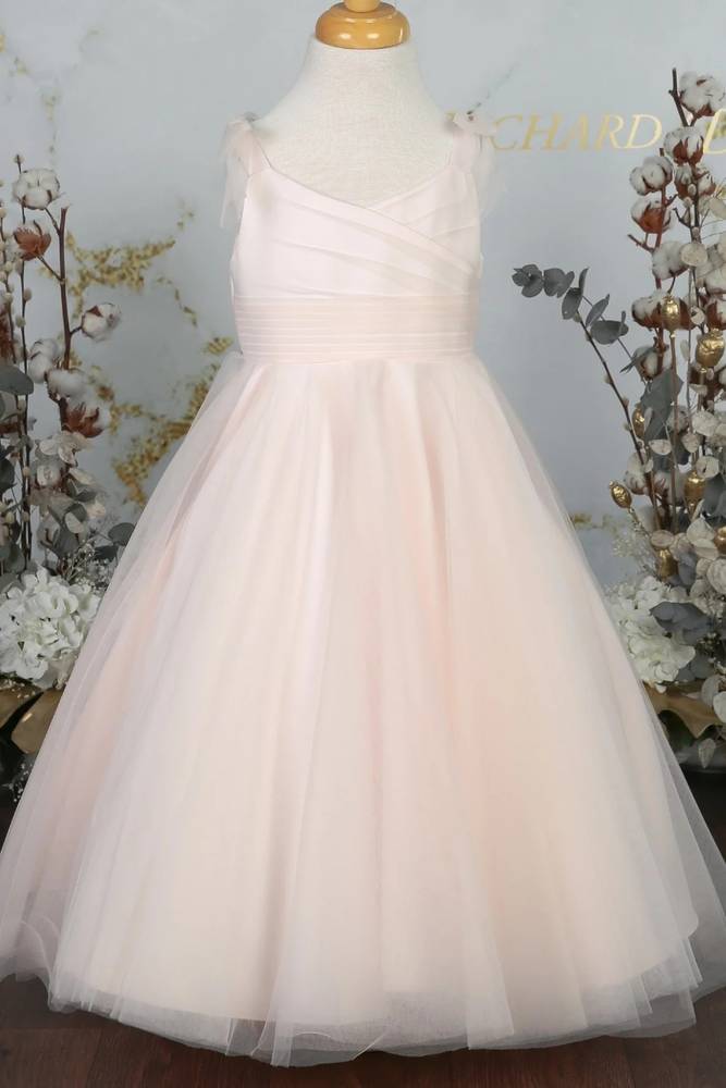 Pink Floor-Length Sleeveless A-Line Tulle Flower Girl Dresses