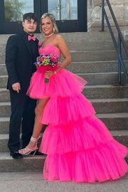 Gorgeous Hi-Lo Strapless Tulle Party Dresses with Ruffles