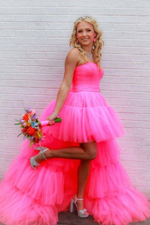 Gorgeous Hi-Lo Strapless Tulle Party Dresses with Ruffles