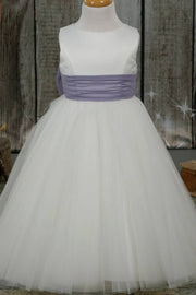 A-Line Floor-Length Satin Tulle Flower Girl Dresses with Bow