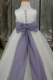 A-Line Floor-Length Satin Tulle Flower Girl Dresses with Bow