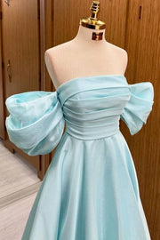 Trendy A-Line Floor-Length Off-The-Shoulder Satin Prom Dresses