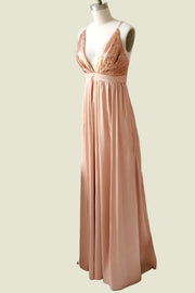 Deep V-Neck Sleeveless Floor-Length Sequined A-Line Chiffon Bridesmaid Dresses