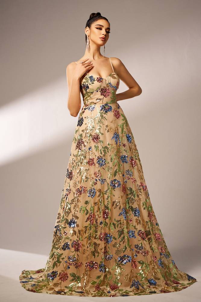 Long A-Line Sequin Sweetheart Sleeveless Evening Dresses