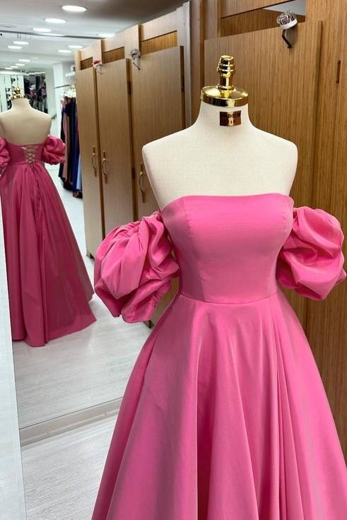 Fabulous Off-The-Shoulder A-Line Satin Prom Dresses