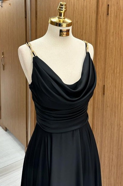 Charming A-Line Floor-Length Cowl Neck Spaghetti Straps Satin Prom Dresses