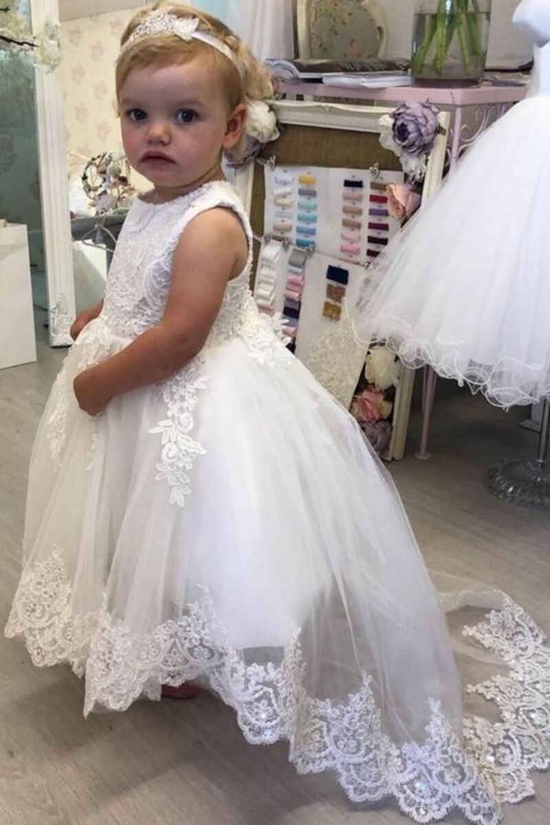 Hi-Lo A-Line Tulle Flower Girl Dresses with Appliques