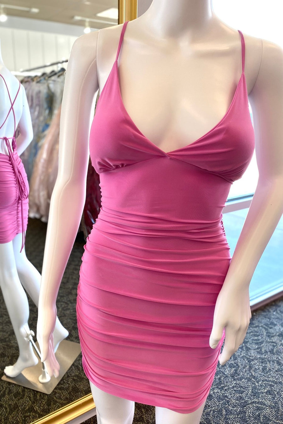 Fuchsia V-Neck Mermaid Short Stretched Satin Homecoming Dresses