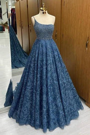 Gorgeous One-Shoulder Sleeveless Sweep Train Sequined A-Line Prom Dresses with Beads