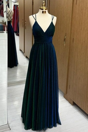 Stunning Floor-Length V-Neck Criss Cross Straps A-Line Velvet Prom Dresses