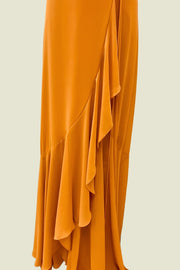 Turmeric V-Neck A-Line Spaghetti Straps Chiffon Long Bridesmaid Dresses