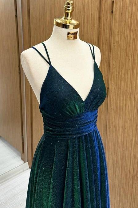 Stunning Floor-Length V-Neck Criss Cross Straps A-Line Velvet Prom Dresses