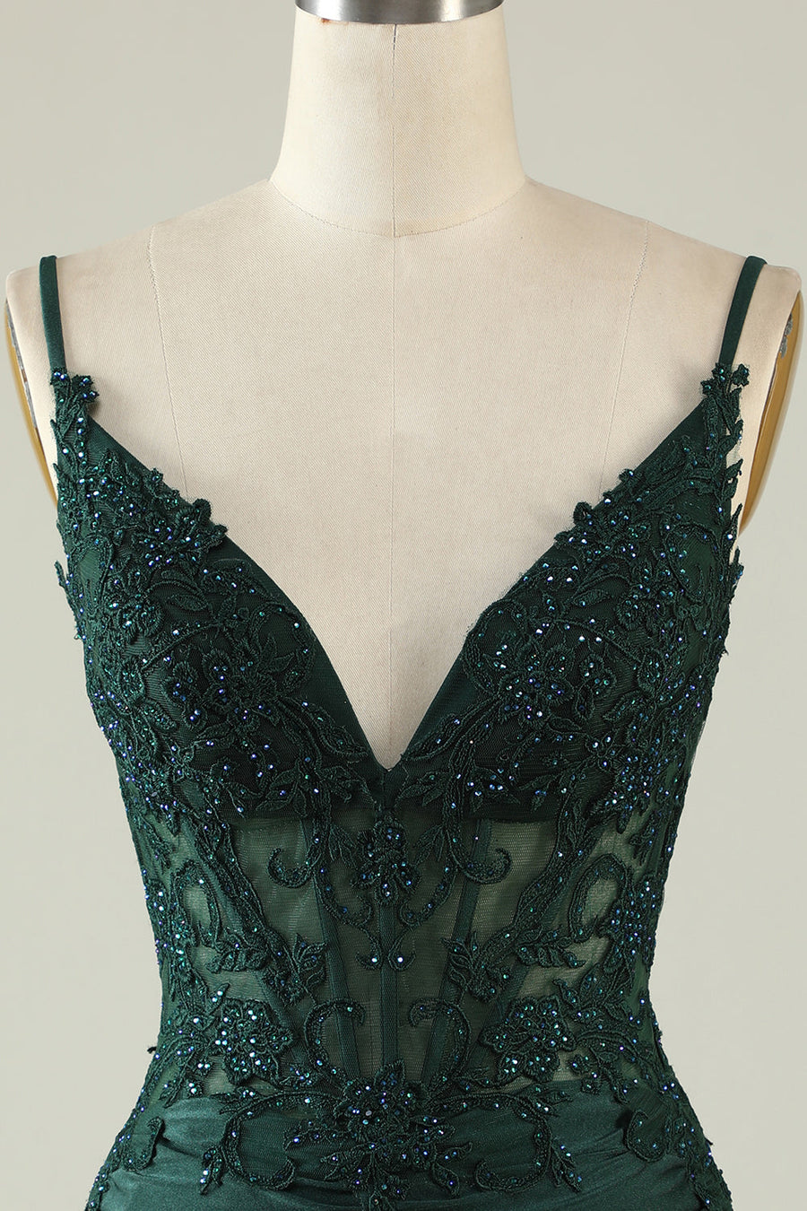 Dark Green Trendy Spaghetti Straps A-Line Cocktail Formal Dresses Lace Tulle with Appliques