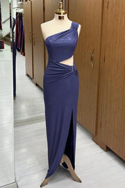 Gorgeous One-Shoulder Sleeveless Floor-Length Satin Prom Dresses with Slit