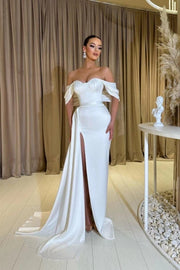 Fabulous Mermaid Satin Off-The-Shoulder Sweetheart Party Dresses with Slit