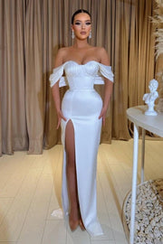 Fabulous Mermaid Satin Off-The-Shoulder Sweetheart Party Dresses with Slit