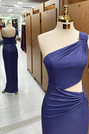 Gorgeous One-Shoulder Sleeveless Floor-Length Satin Prom Dresses with Slit