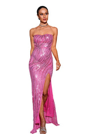 Fuchsia Strapless Mermaid Sequin Prom Evening Dresses with Slit