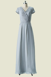 Light Grey Cap Sleeves A-Line Chiffon V-Neck Bridesmaid Dresses