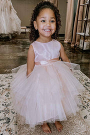 Crew Neck Ball Gown Tulle Flower Girl Dresses with Sash