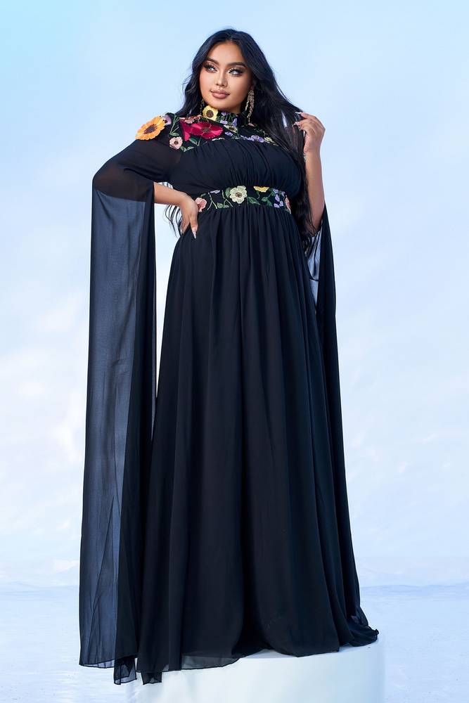 Plus Size High Neck A-Line Chiffon Evening Dresses with Appliques