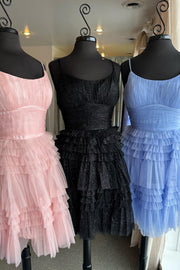 Spaghetti Straps A-Line Tiered Sleeveless Homecoming Dresses