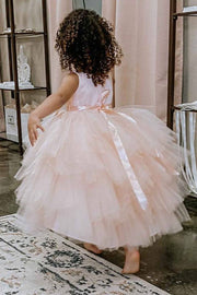 Crew Neck Ball Gown Tulle Flower Girl Dresses with Sash