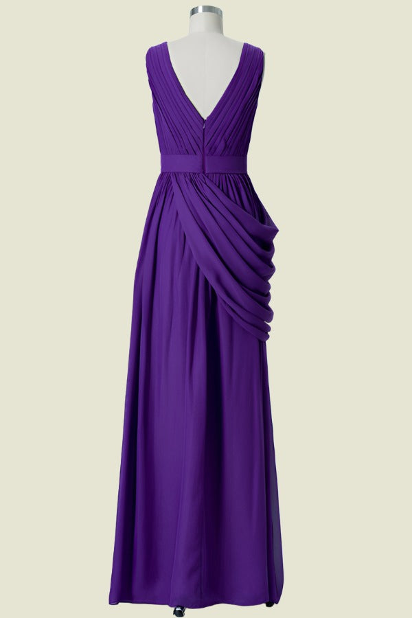 Regency V-Neck A-Line Sleeveless Chiffon Bridesmaid Dresses with Ruffles