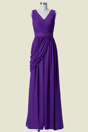 Regency V-Neck A-Line Sleeveless Chiffon Bridesmaid Dresses with Ruffles