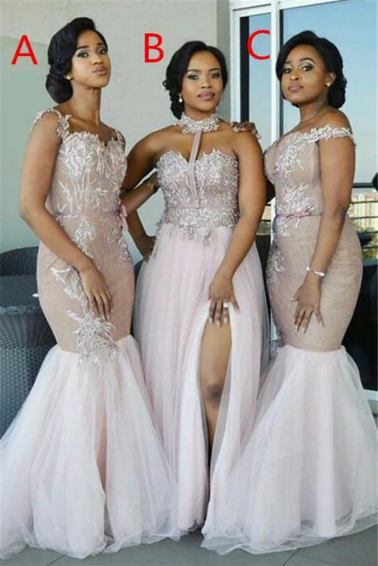 Beautiful Floor-Length Tulle Bridesmaid Dresses with Appliques