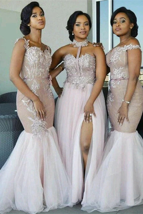 Beautiful Floor-Length Tulle Bridesmaid Dresses with Appliques