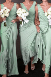 Mermaid Satin V-Neck Ankle-Length Bridesmaid Dresses