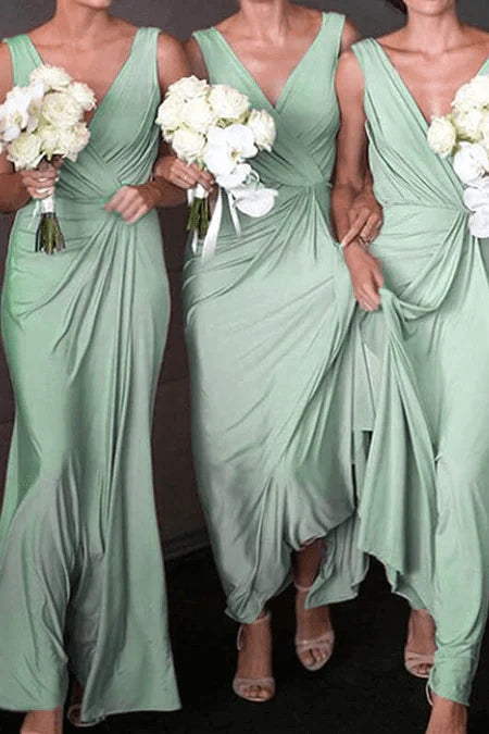 Mermaid Satin V-Neck Ankle-Length Bridesmaid Dresses