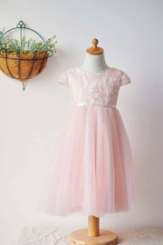 Cap Sleeves Jewel Neck A-Line Tulle Flower Girl Dresses