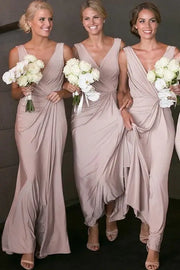 Mermaid Satin V-Neck Ankle-Length Bridesmaid Dresses