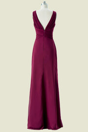 Burgundy V-Neck Sleeveless Floor-Length A-Line Chiffon Bridesmaid Dresses