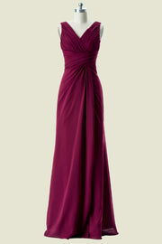 Burgundy V-Neck Sleeveless Floor-Length A-Line Chiffon Bridesmaid Dresses