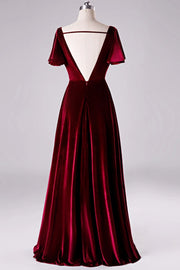 Elegant Burgundy V-Neck A-Line Long Velvet Bridesmaid Dresses