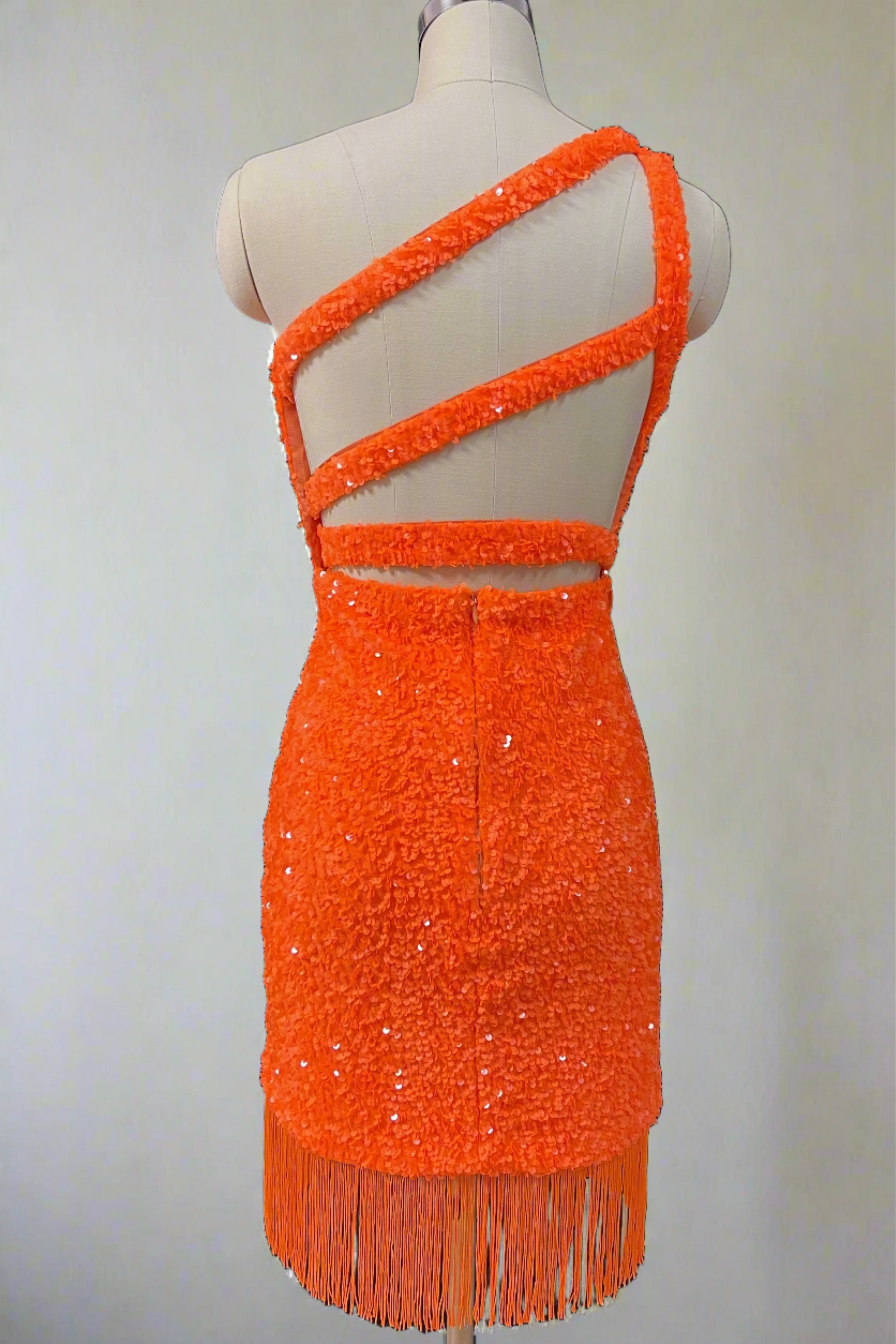 Orange One-Shoulder Sequined Sleeveless Short Sheath Homecoming Dresses