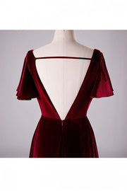 Elegant Burgundy V-Neck A-Line Long Velvet Bridesmaid Dresses