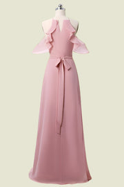 Pink Sleeveless Spaghetti Straps Floor-Length Chiffon A-Line Bridesmaid Dresses