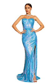 Pool Sequined Strapless Mermaid Prom Evening Dresses with Slit