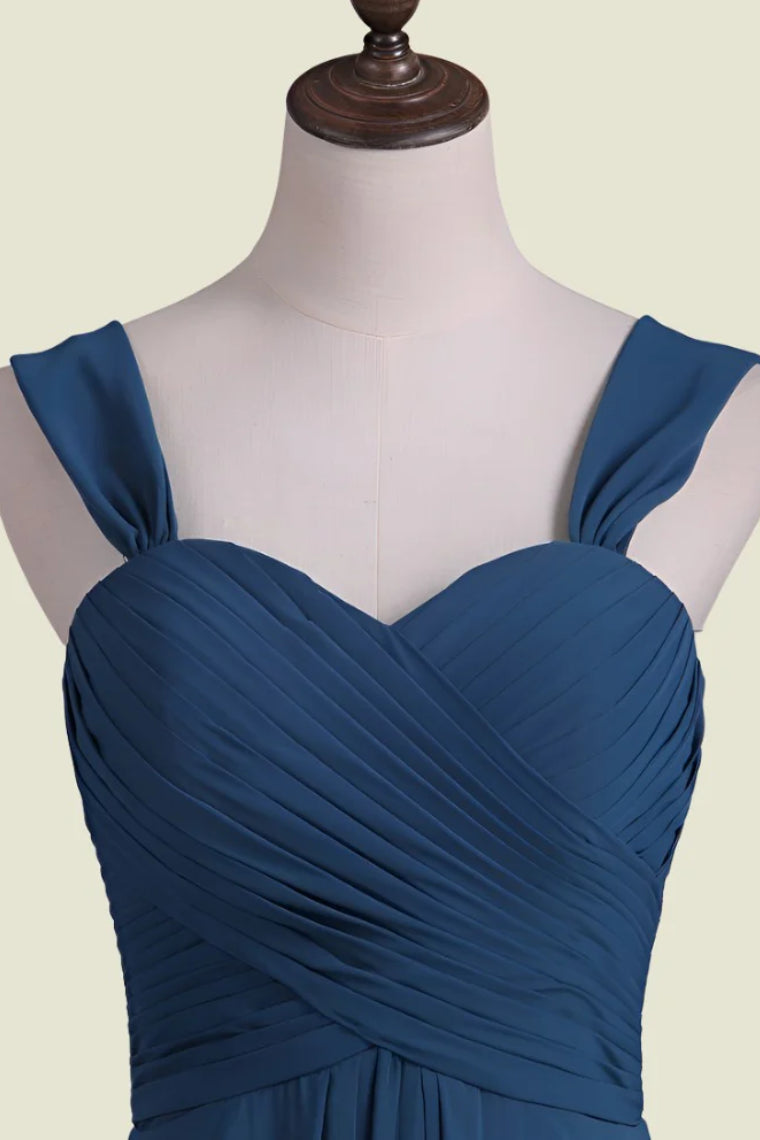 Ink Blue Sweetheart Straps A-Line Chiffon Long Bridesmaid Dresses