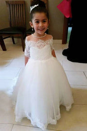 Ball Gown Lace Tulle Off-The-Shoulder Flower Girl Dresses