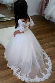 Ball Gown Lace Tulle Off-The-Shoulder Flower Girl Dresses